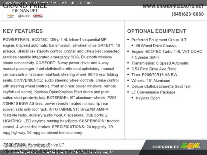 Silver Ice Metallic / Jet Black 2020 Chevrolet Trax LT AWD