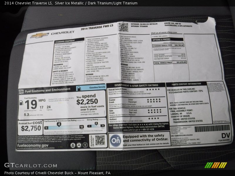 Silver Ice Metallic / Dark Titanium/Light Titanium 2014 Chevrolet Traverse LS