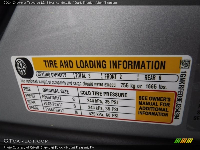 Silver Ice Metallic / Dark Titanium/Light Titanium 2014 Chevrolet Traverse LS