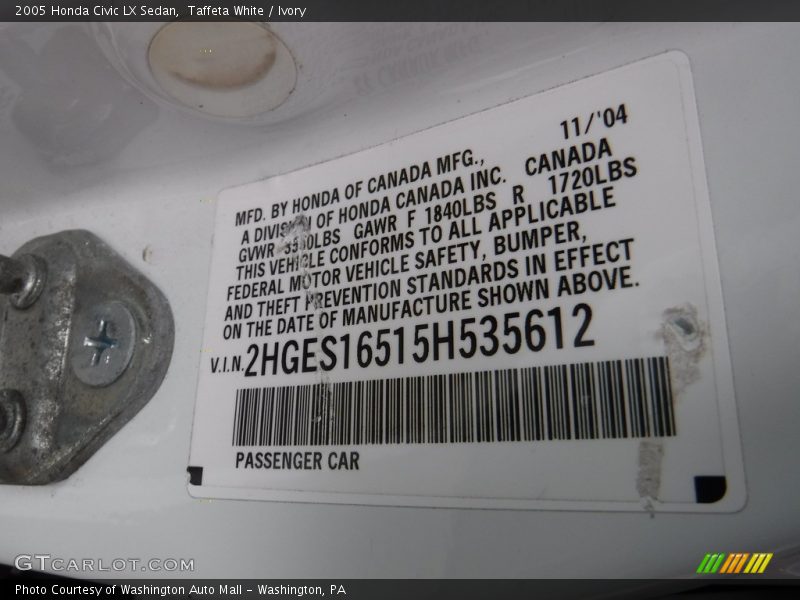 Taffeta White / Ivory 2005 Honda Civic LX Sedan