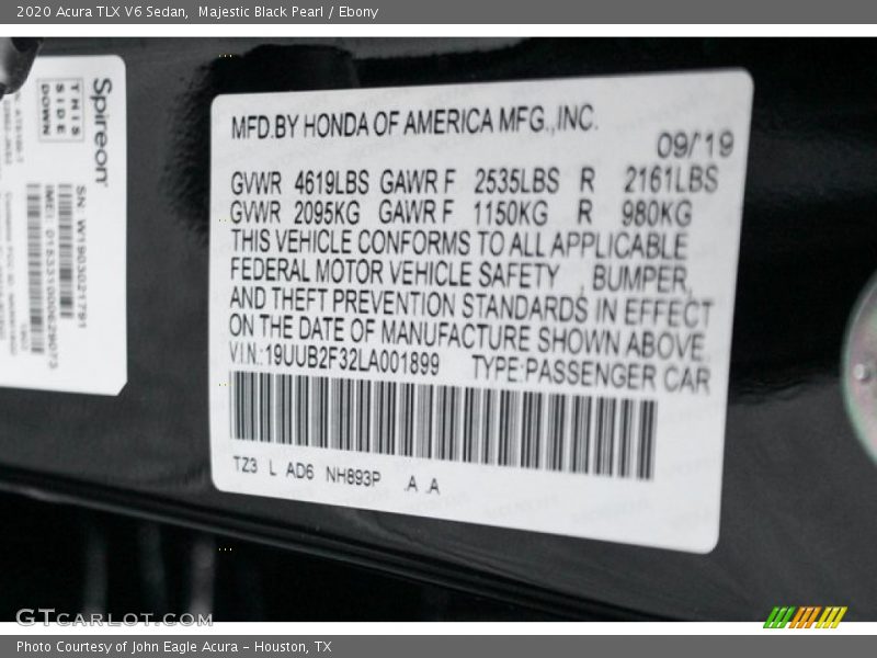 Majestic Black Pearl / Ebony 2020 Acura TLX V6 Sedan