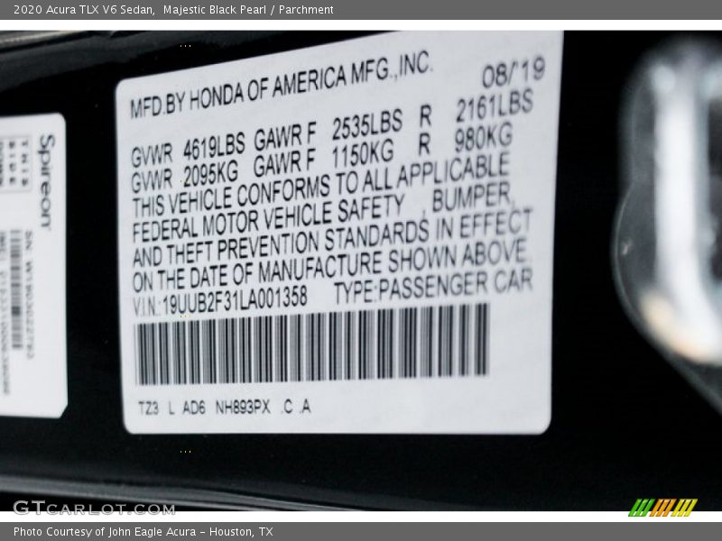 Majestic Black Pearl / Parchment 2020 Acura TLX V6 Sedan