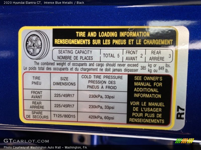 Info Tag of 2020 Elantra GT 