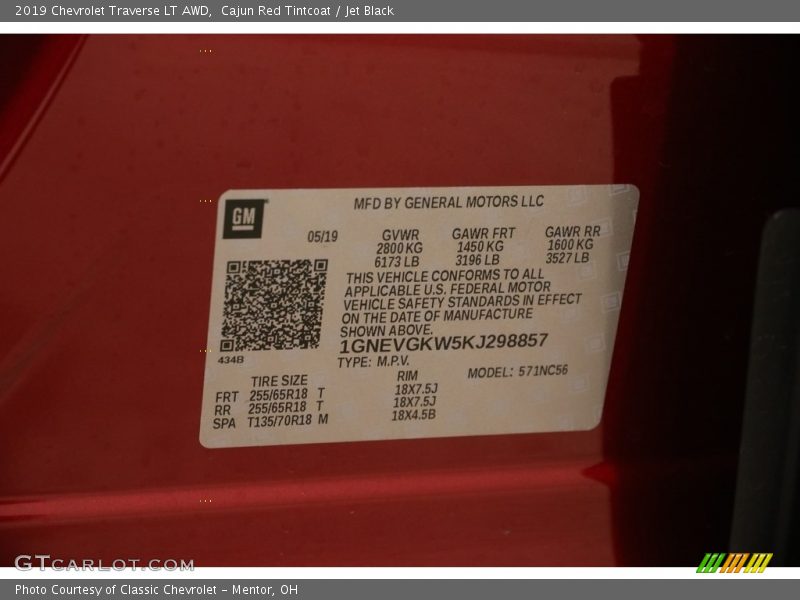 Cajun Red Tintcoat / Jet Black 2019 Chevrolet Traverse LT AWD