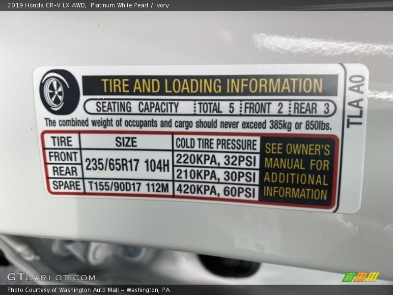 Platinum White Pearl / Ivory 2019 Honda CR-V LX AWD