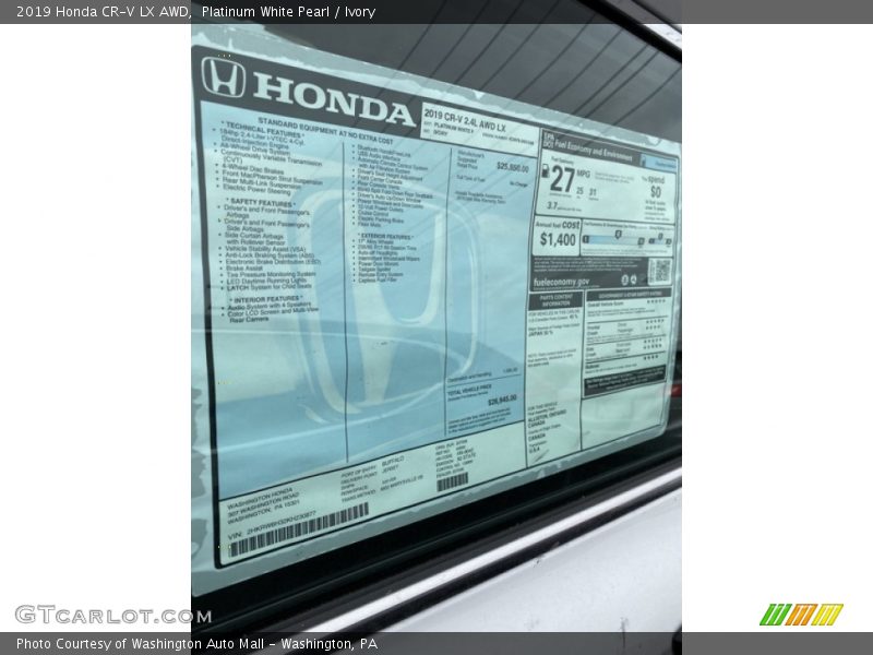 Platinum White Pearl / Ivory 2019 Honda CR-V LX AWD