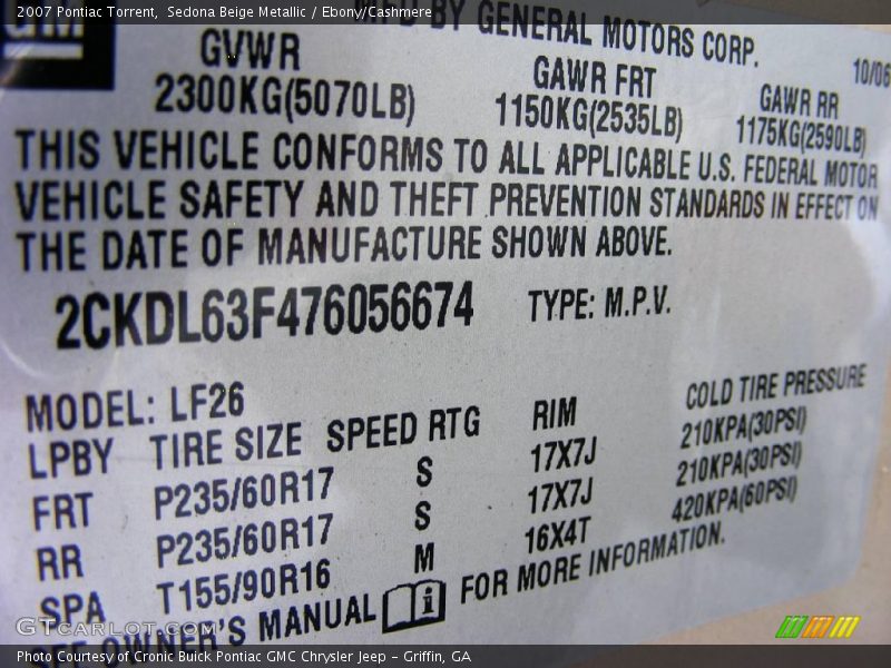 Sedona Beige Metallic / Ebony/Cashmere 2007 Pontiac Torrent