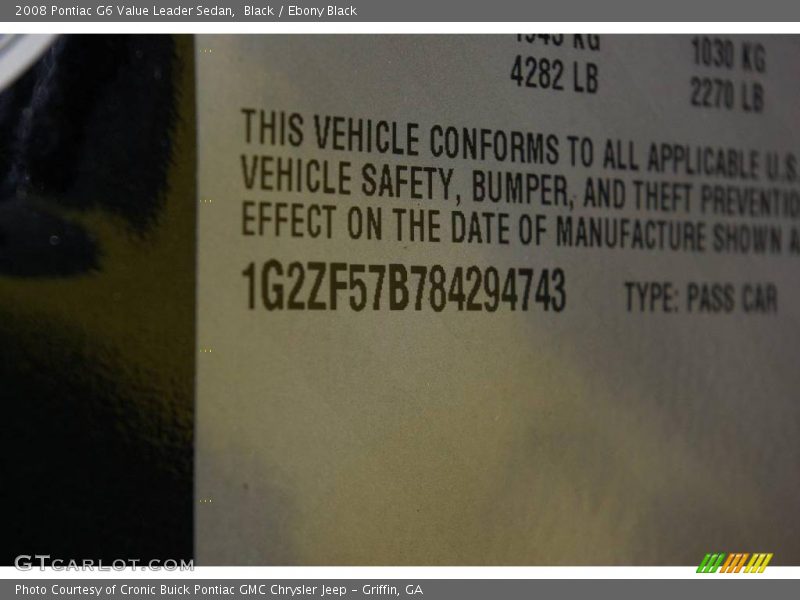 Black / Ebony Black 2008 Pontiac G6 Value Leader Sedan