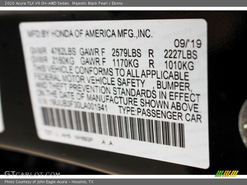 Majestic Black Pearl / Ebony 2020 Acura TLX V6 SH-AWD Sedan