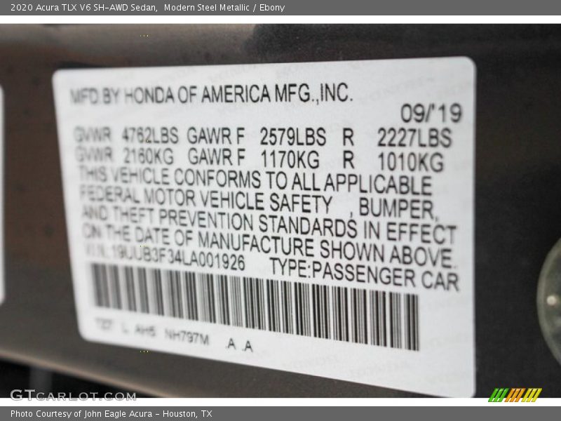 Modern Steel Metallic / Ebony 2020 Acura TLX V6 SH-AWD Sedan