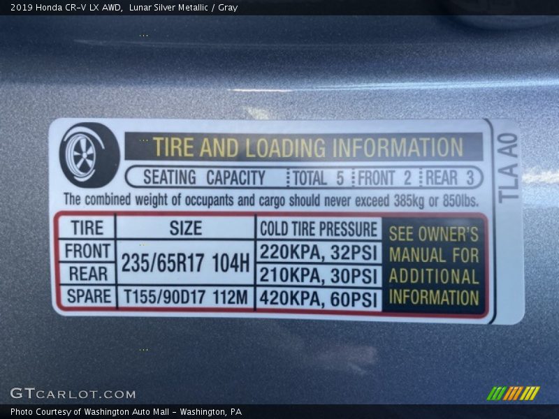Lunar Silver Metallic / Gray 2019 Honda CR-V LX AWD