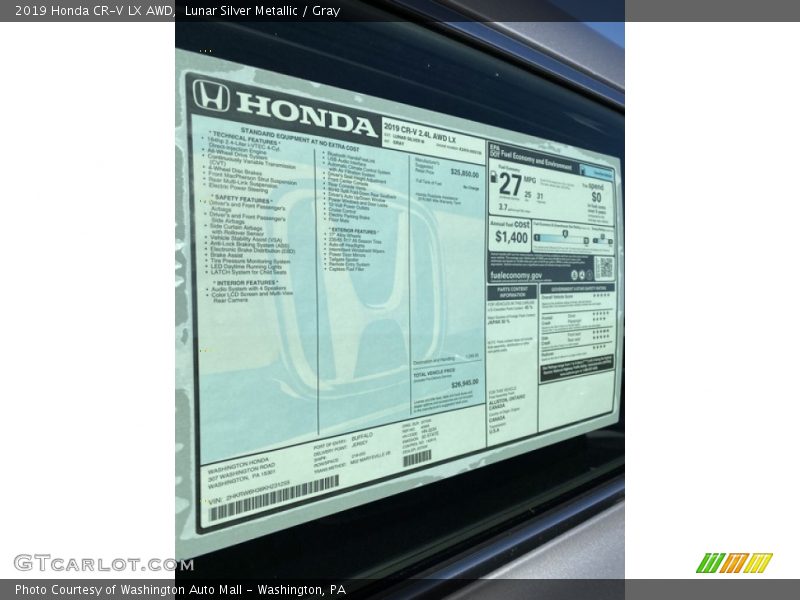 Lunar Silver Metallic / Gray 2019 Honda CR-V LX AWD