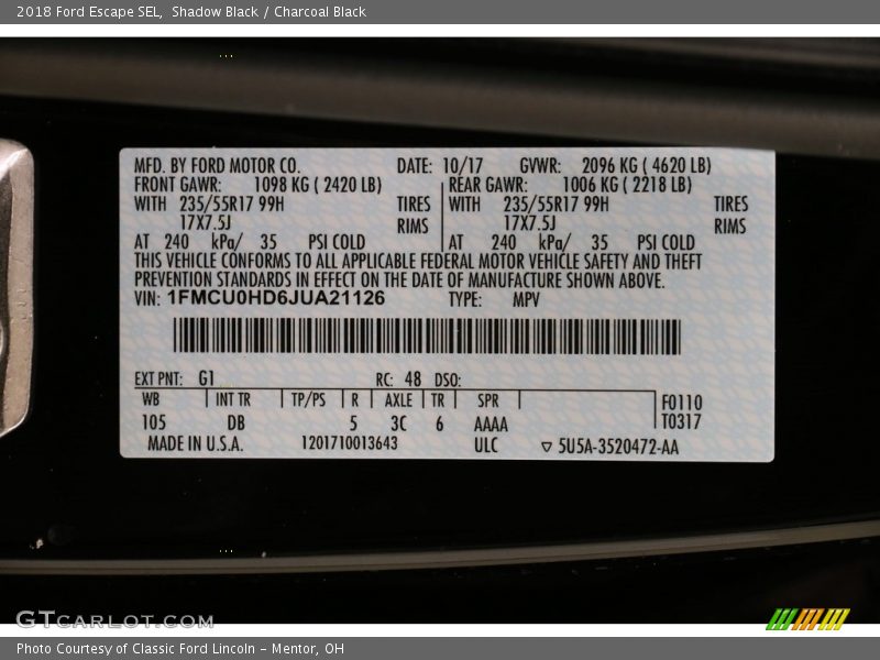 Shadow Black / Charcoal Black 2018 Ford Escape SEL