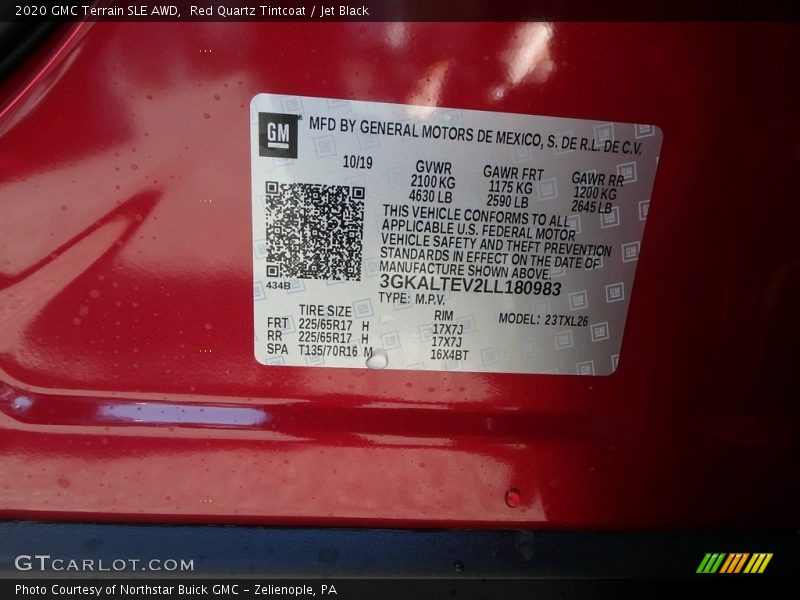 Red Quartz Tintcoat / Jet Black 2020 GMC Terrain SLE AWD