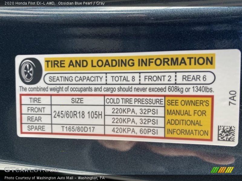 Obsidian Blue Pearl / Gray 2020 Honda Pilot EX-L AWD