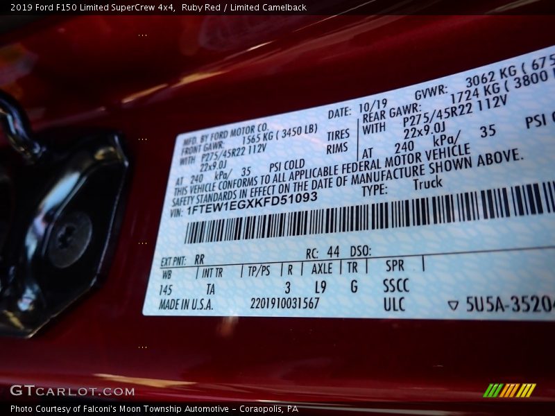 2019 F150 Limited SuperCrew 4x4 Ruby Red Color Code RR
