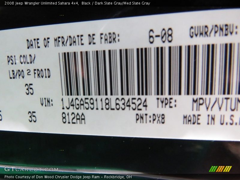 Black / Dark Slate Gray/Med Slate Gray 2008 Jeep Wrangler Unlimited Sahara 4x4