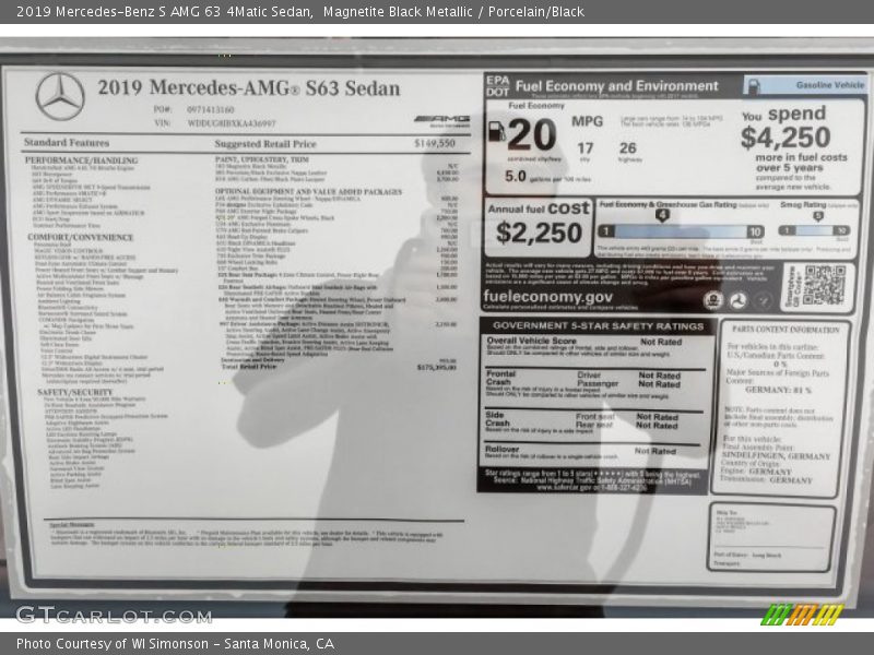  2019 S AMG 63 4Matic Sedan Window Sticker