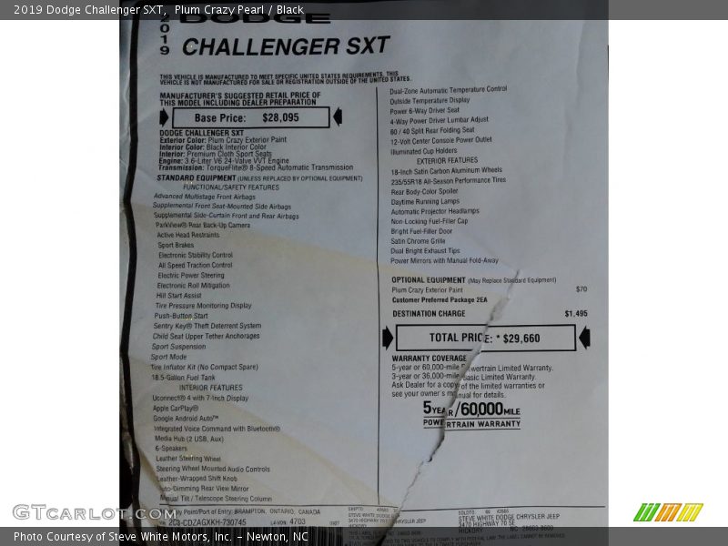 Plum Crazy Pearl / Black 2019 Dodge Challenger SXT