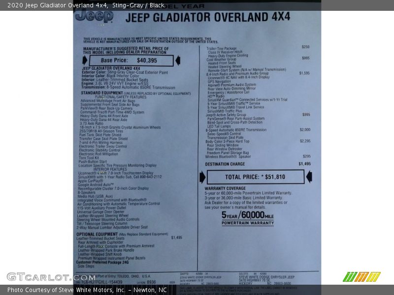 Sting-Gray / Black 2020 Jeep Gladiator Overland 4x4