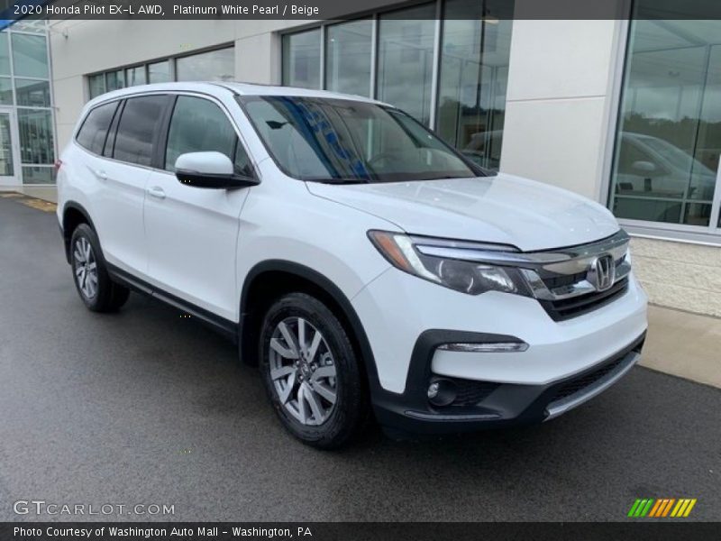 Platinum White Pearl / Beige 2020 Honda Pilot EX-L AWD