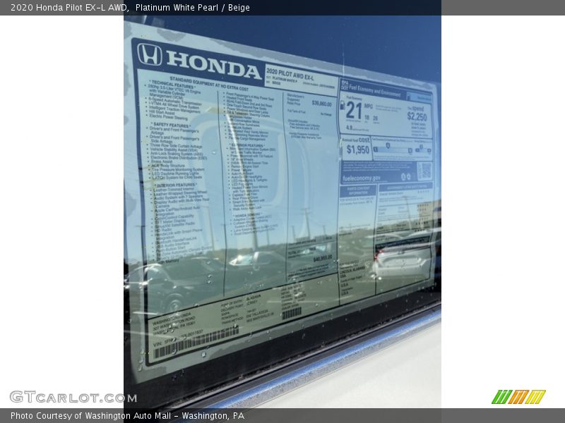 Platinum White Pearl / Beige 2020 Honda Pilot EX-L AWD