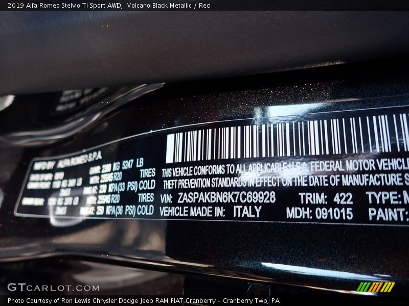 Volcano Black Metallic / Red 2019 Alfa Romeo Stelvio Ti Sport AWD