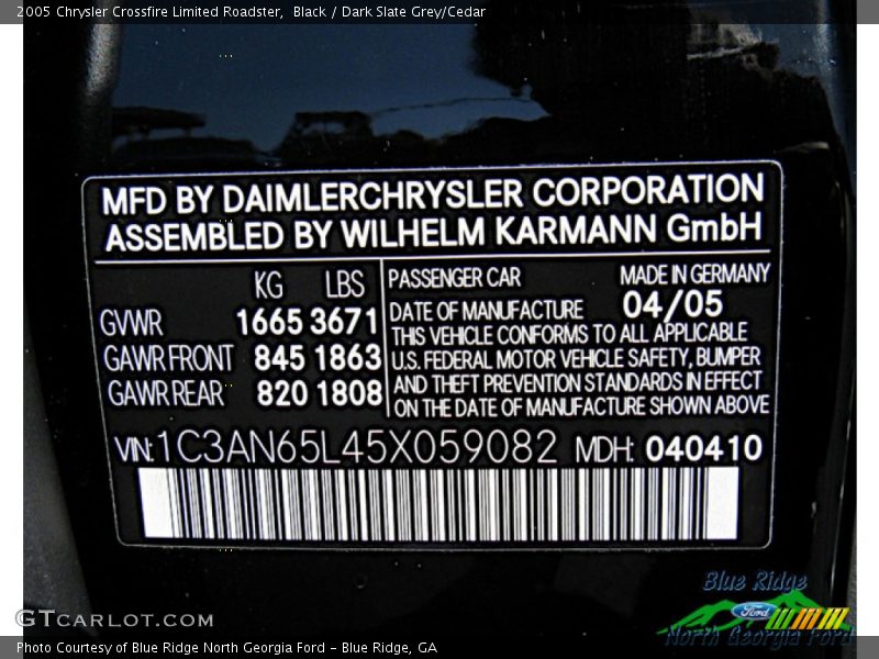 Black / Dark Slate Grey/Cedar 2005 Chrysler Crossfire Limited Roadster