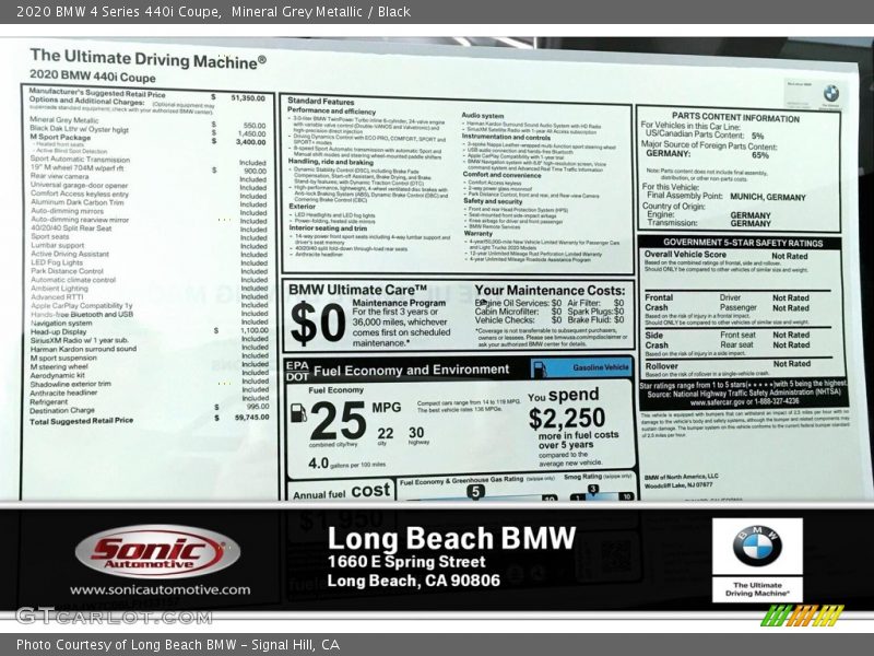 Mineral Grey Metallic / Black 2020 BMW 4 Series 440i Coupe
