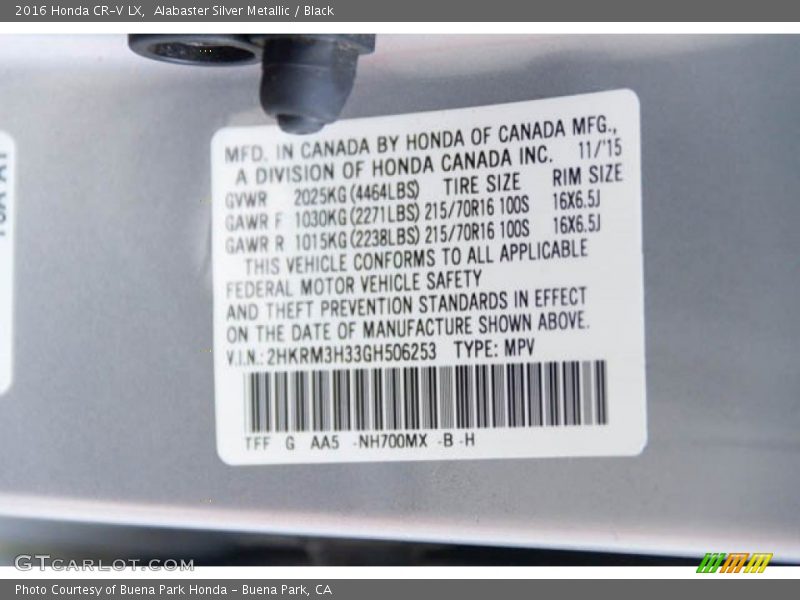Alabaster Silver Metallic / Black 2016 Honda CR-V LX