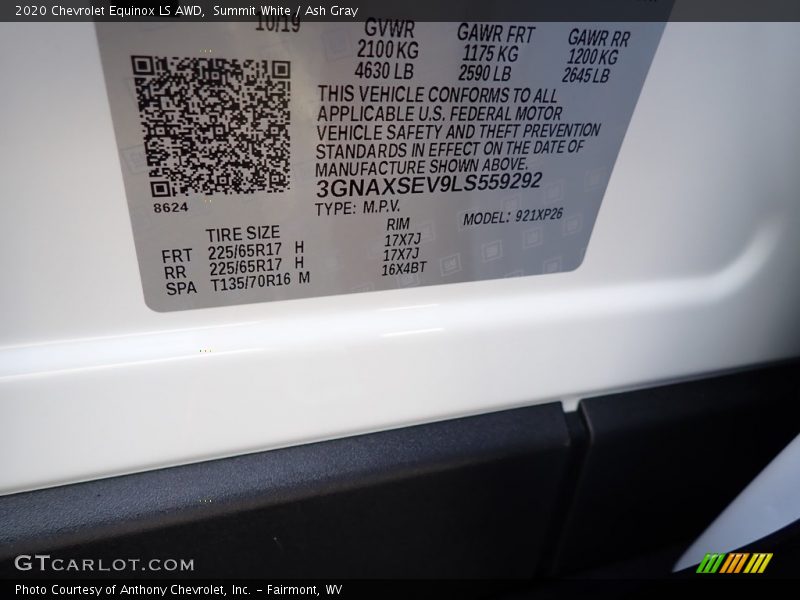 Summit White / Ash Gray 2020 Chevrolet Equinox LS AWD