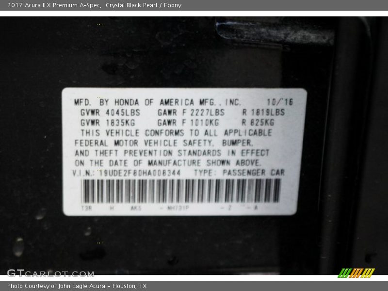 Crystal Black Pearl / Ebony 2017 Acura ILX Premium A-Spec