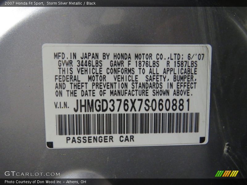 Storm Silver Metallic / Black 2007 Honda Fit Sport