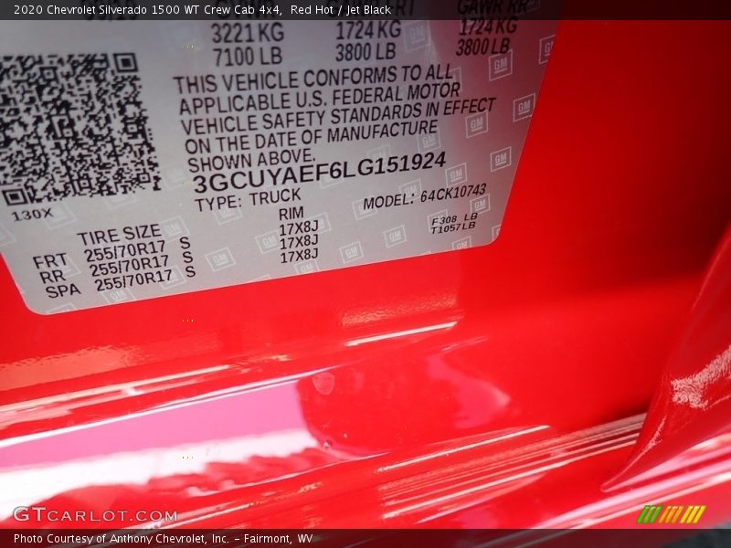 Red Hot / Jet Black 2020 Chevrolet Silverado 1500 WT Crew Cab 4x4