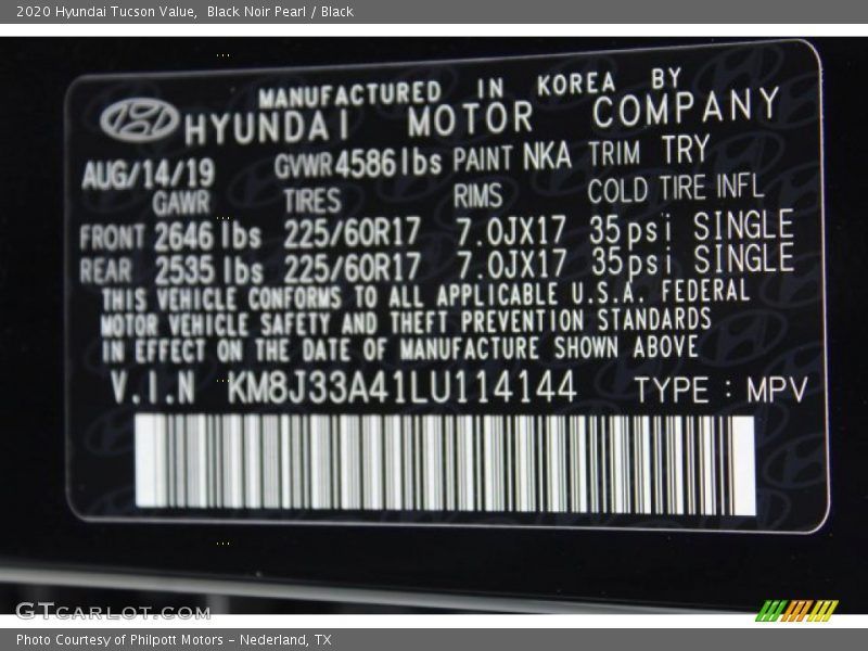 Black Noir Pearl / Black 2020 Hyundai Tucson Value