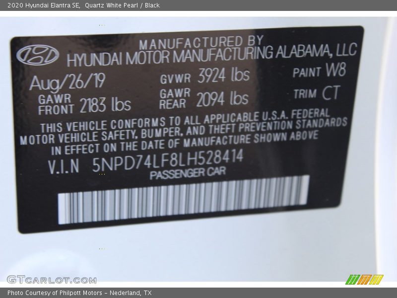 Quartz White Pearl / Black 2020 Hyundai Elantra SE
