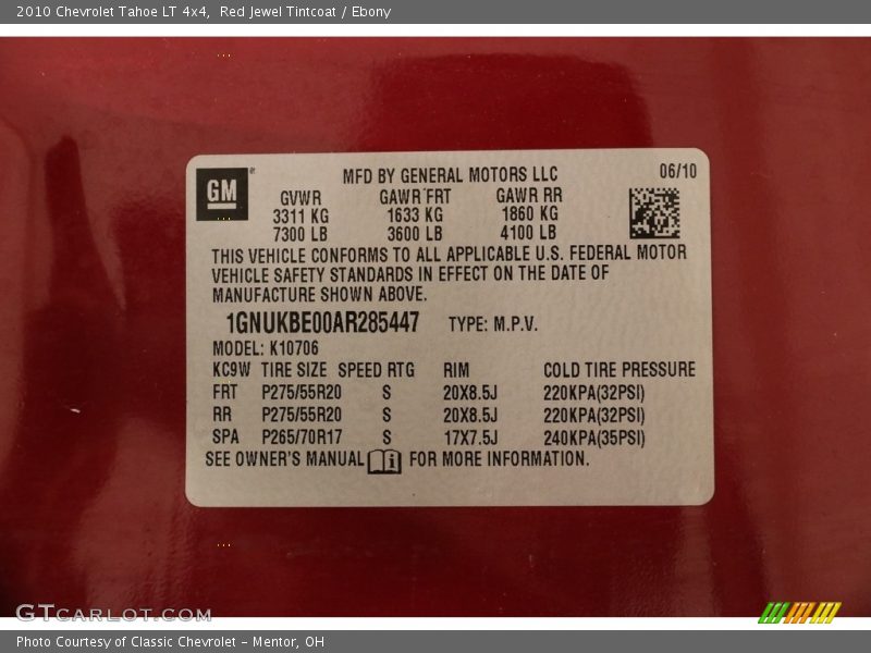 Red Jewel Tintcoat / Ebony 2010 Chevrolet Tahoe LT 4x4