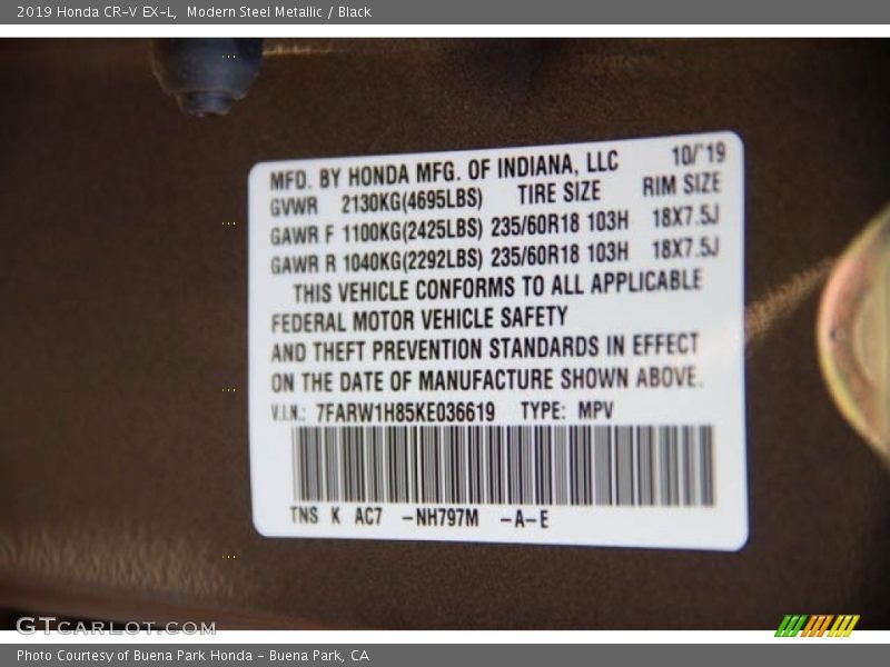 Modern Steel Metallic / Black 2019 Honda CR-V EX-L