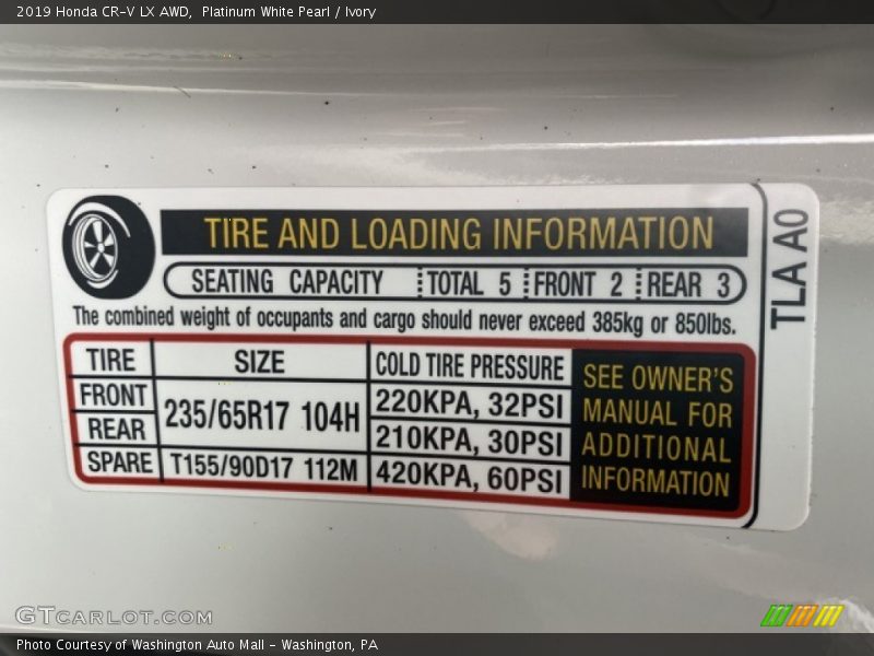 Platinum White Pearl / Ivory 2019 Honda CR-V LX AWD