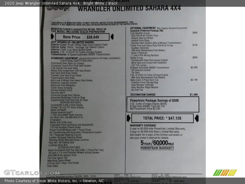 Bright White / Black 2020 Jeep Wrangler Unlimited Sahara 4x4