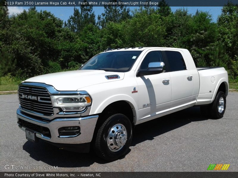 Pearl White / Mountain Brown/Light Frost Beige 2019 Ram 3500 Laramie Mega Cab 4x4