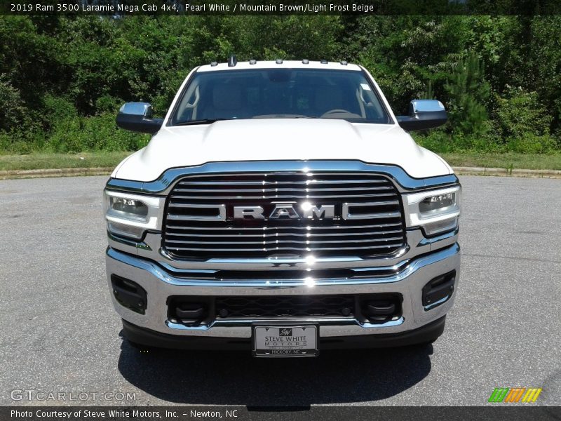 Pearl White / Mountain Brown/Light Frost Beige 2019 Ram 3500 Laramie Mega Cab 4x4