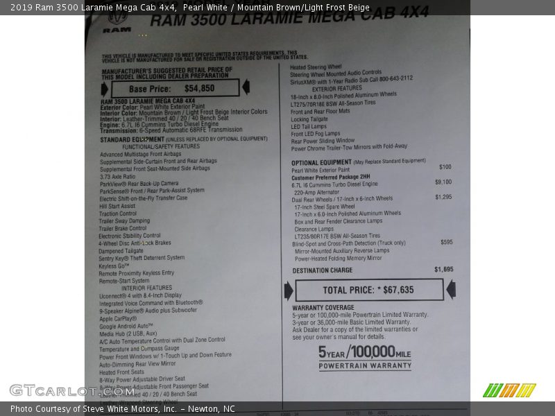  2019 3500 Laramie Mega Cab 4x4 Window Sticker