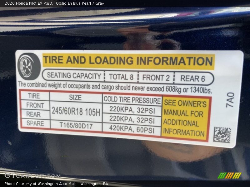 Obsidian Blue Pearl / Gray 2020 Honda Pilot EX AWD