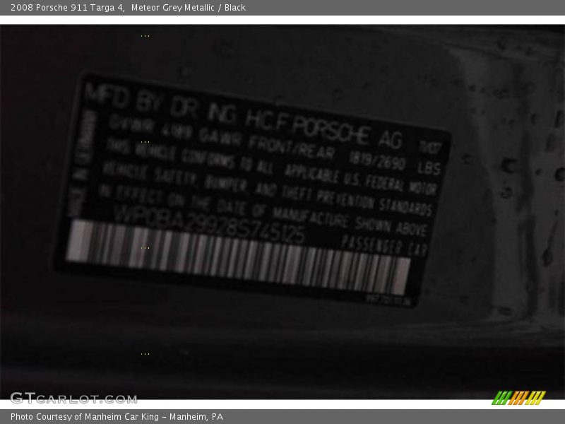 Meteor Grey Metallic / Black 2008 Porsche 911 Targa 4