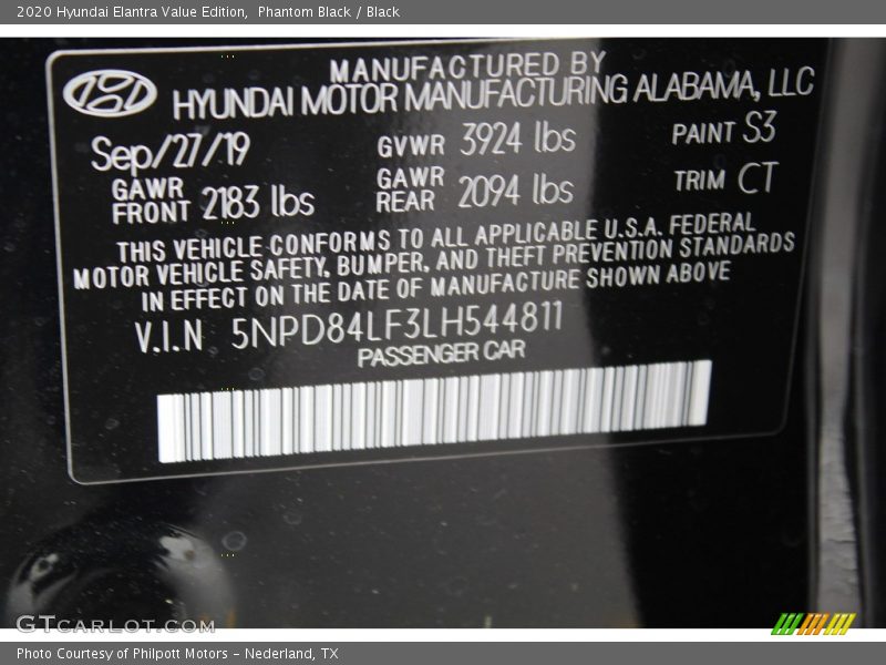 Phantom Black / Black 2020 Hyundai Elantra Value Edition