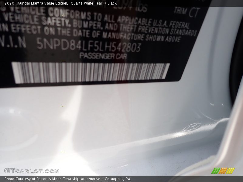 Quartz White Pearl / Black 2020 Hyundai Elantra Value Edition