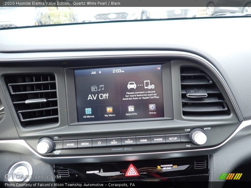 Quartz White Pearl / Black 2020 Hyundai Elantra Value Edition