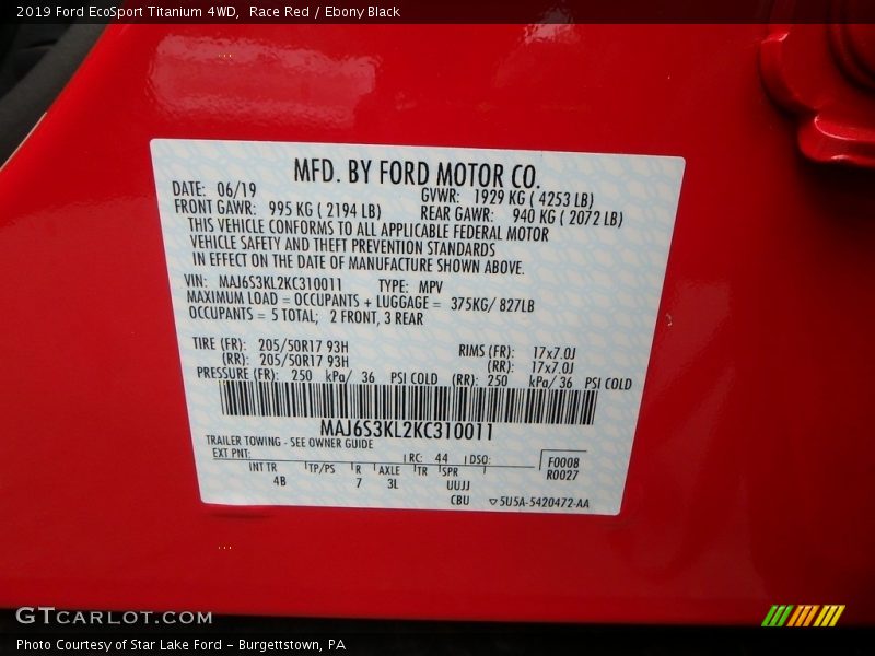 Race Red / Ebony Black 2019 Ford EcoSport Titanium 4WD