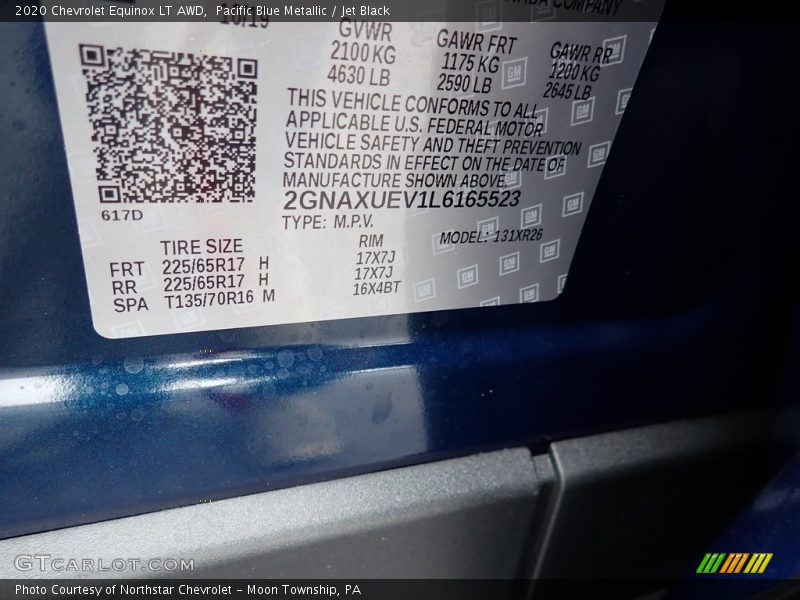 Pacific Blue Metallic / Jet Black 2020 Chevrolet Equinox LT AWD